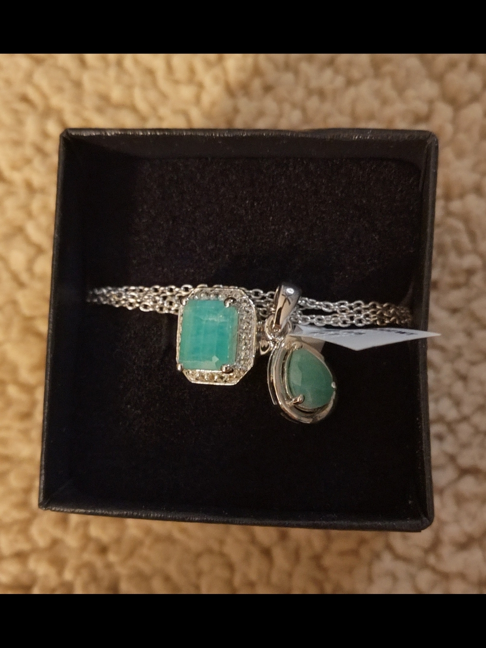 NWT! Sterling Silver Necklace with Jade Green Gemstone Pendant & Ring Set